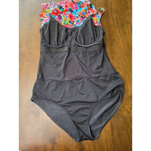 Island Pearls Island World Plus Size Women's Swimsuit Solid Floral Design Three - Picture 10 of 12